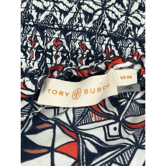 TORY BURCH Poppy Acoma Smocked Strapless Halter Jumpsuit Rayon Sz M - Picture 10 of 13